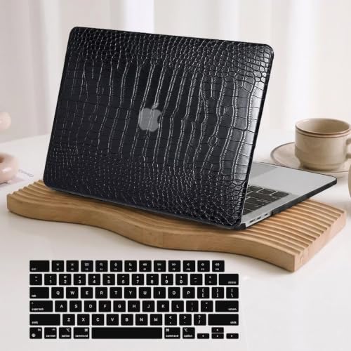 Coque MacBook Pro 13 crocodile noir en cuir PU rigide haut de gamme