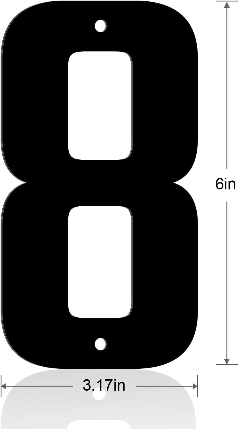 6" aluminum house numbers, black metal address door numbers, metal house address number for outside, modern apartment street mailbox number (8) black-8 6"