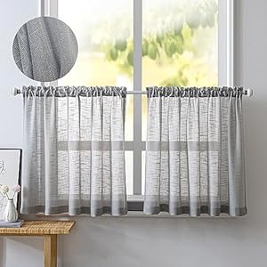 NSXIN 2er Set Scheibengardinen Grau Leinenoptik