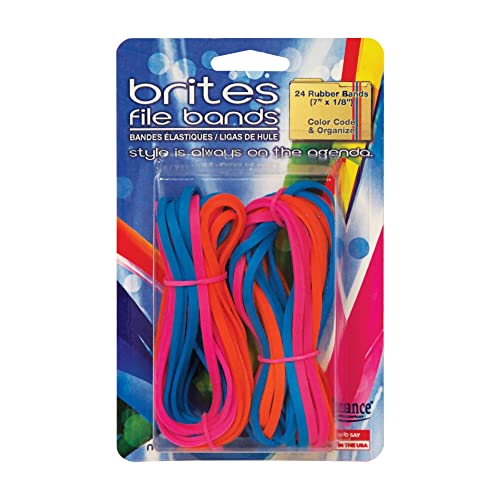 Image of Alliance Rubber 07755 Non-Latex Brites File Bands, Colored Elastic Bands (7 inch x 1 /8 inch, Assorted Colors), 24 Pack