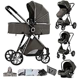 【Versatile Passeggino Trio】 Questo passeggino 3 in 1 è meticolosamente progettato per adattarsi perfettamente alle esigenze in evoluzione del tuo bambino. Questo trio passeggino neonati adattabile può essere regolato senza soluzione di continuità tra le modalità per soddisfare una varietà di esigenze del tuo bambino: passeggino, navicella e cestino, che potrebbero fornire versatilità ottimale per il comfort e la convenienza del tuo bambino.