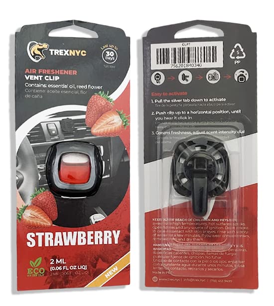 Car Air Fresheners Vent Clips, Essential Car Odor Eliminator, Perfect Scented Car Accessories, For Long Lasting Fragrance up to 30 days, 0.07 FL.OZ (Strawberry, 1 Pack)
