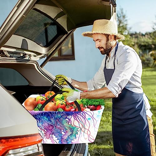 Sac d'épicerie réutilisable méduse colorée | Grand panier pliable - 8