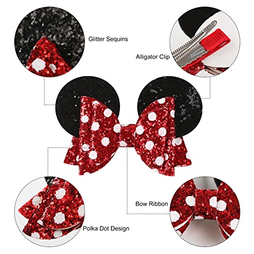 Mouse Ears Hair Bow Clips Polka Dot Barrettes For Girls Glitter Costume Accessories Birthday Party Decorations One Size #TOP2