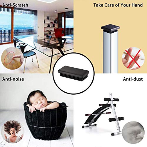Image of OGC 4 Pack - 2 inch x 4 inch Rectangle Plastic End Caps (50 x 100mm), Chair Leg Inserts for Rectangular Metal Tubing, Furniture Floor Protectors, Black