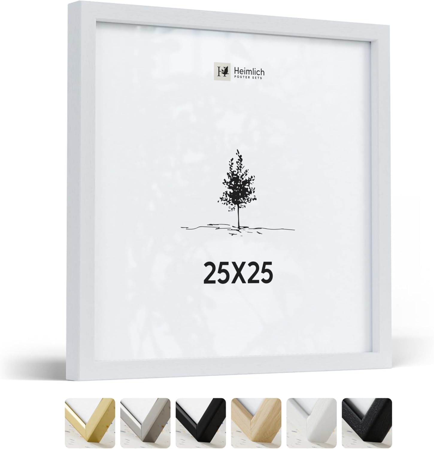 Heimlich® - Bilderrahmen - 25x25 cm, Ayous-Holz, Weiß - Kleiner quadratischer Bilderrahmen mit Folienabdeckung - Nur zur Wandmontage