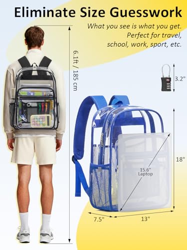 Image of Clear Backpack for School, Heavy Duty Clear Bookbag With a TSA Lock | 18 inch large clear bag, Durable PVC, For boys /girls /men /women /teens /adult, Ideal for work /sport /travel /daily life