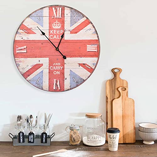 Sufrk Reloj de pared vintage del Reino Unido, 60 cm, reloj de pared adhesivo grande – Detalles modernos – Reloj de pared para la casa, salón, cocina, dormitorio, oficina, decoración