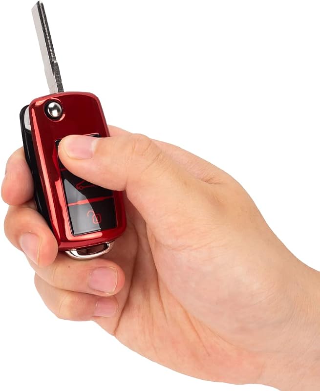 SFONIA Autókulcs Tok VW Golf Skoda Seat Kulcsvédő 3 Gombos TPU Kulcs Borító Piros