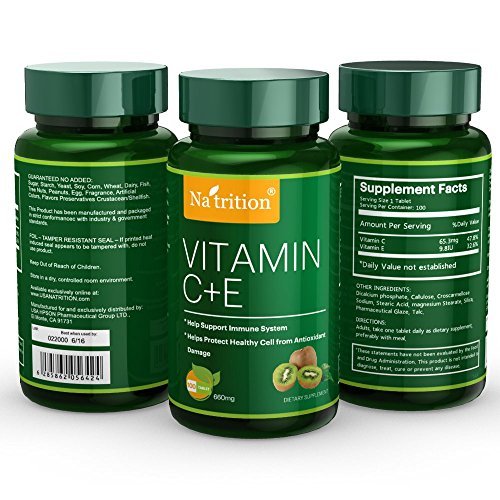 Na'trition Vitamin C Chewable Tablets Plus Vitamin E, Enhanced Vitamin Absorption, 100 Tablets per Bottle