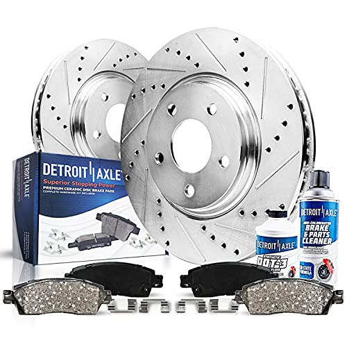 Image of Detroit Axle - Front Brake Kit for Ford Fusion Lincoln MKZ Zephyr Mazda 6 | Mercury Milan Drilled & Slotted Disc Brake Rotors Replacement Ceramic Brake Pads