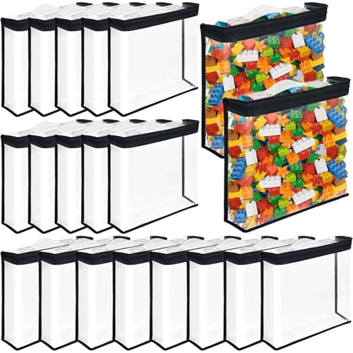 20 Pack Clear Toy Storage Bags PVC Organizing Bags with Zippered, Toy Storage Organizer with Portable Handheld?Waterproof Toy Bags for Board Games Clay, Building Blocks, Toys?Books