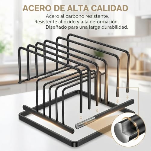 Miniatura 4 de Vunanvu Soporte Para Tabla De Cortar, Soporte Para Bandejas De Cocina Con 5 Ranuras, Estante Almacenar Tabla De Cortar, Organizador Tapas Ollas Y Platos, Organizador Bandejas Horno Para Encimera