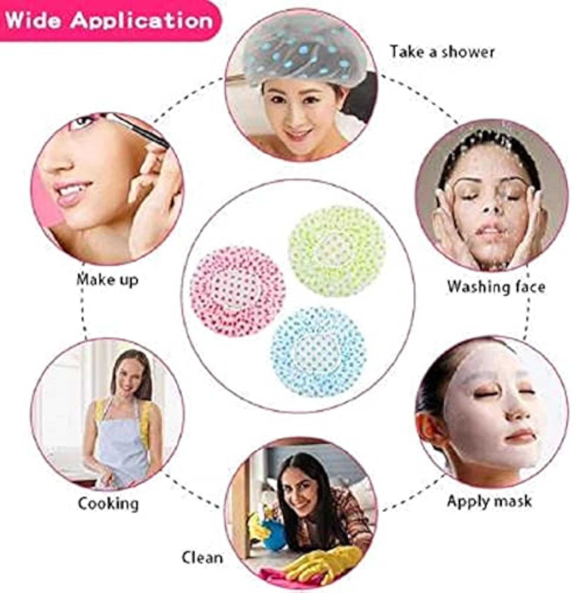 Reusable Waterproof Elastic Shower Cap, Pack of 4
