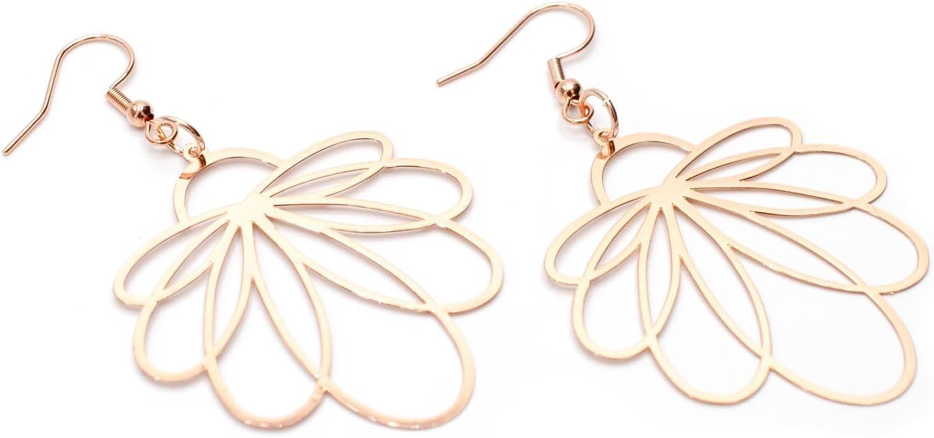 Miniblings Ornament Earrings Floral Filigree Plant Palm Leaf Rosegold Rose Gold - Handmade Fashion Jewelry - Earring Ear Ring Rings