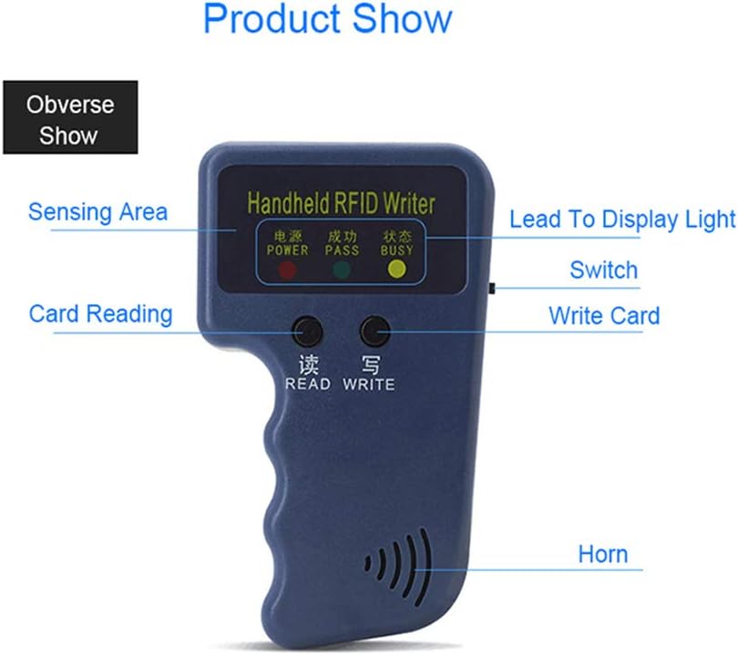 125KHz Handheld Card Reader Writer Readable Readable 125khz EM Copier Card Reader Writer Duplicator 6Pcs Writable Tags + 6 Blank Cards for School, Office