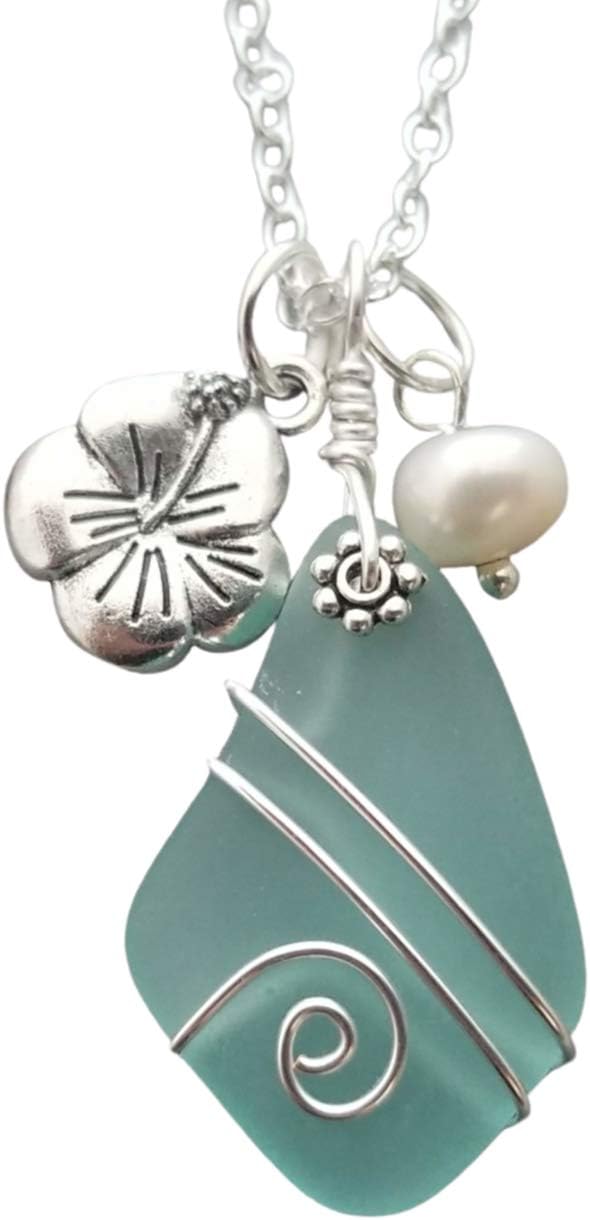Yinahawaii Sea Glass Necklace, Hawaiian Jewelry For Women, Wire Wrapped Sea Glass Necklace, Unique Birthday Gift