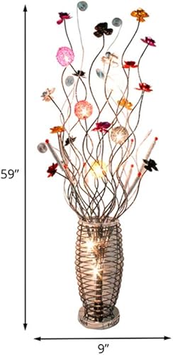 Miniatura 2 de Lámpara de pie de planta en maceta Art Deco Alambre de aluminio LED Luz de piso en plata con detalle de floretes coloridos para sala de estar,