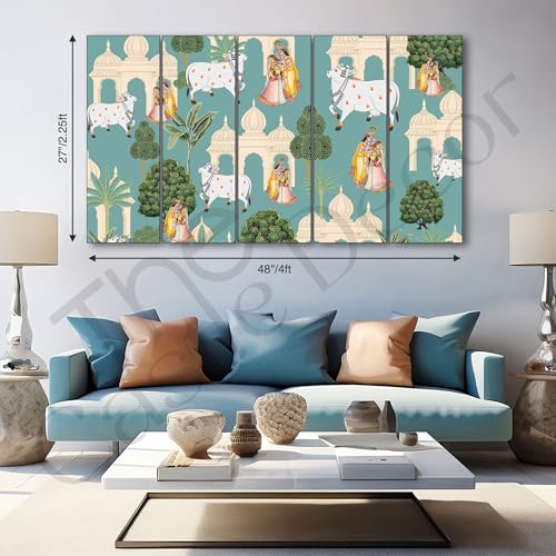 Image of The Castle Decor Pichwai art painting with frame Big Size 27x48 Wall art for living room,Bedroom,Drawing room,Hotels-Wooden Framed-570