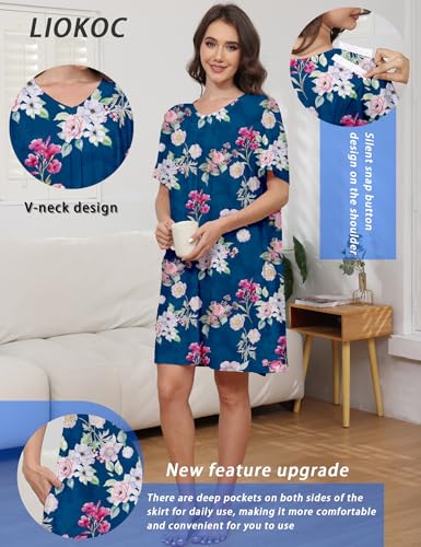 Hospital Gowns for Women Open Back Tear Away Snap Post shoulder Dress Short Sleeve Soft Adaptive Clothing with Pockets3