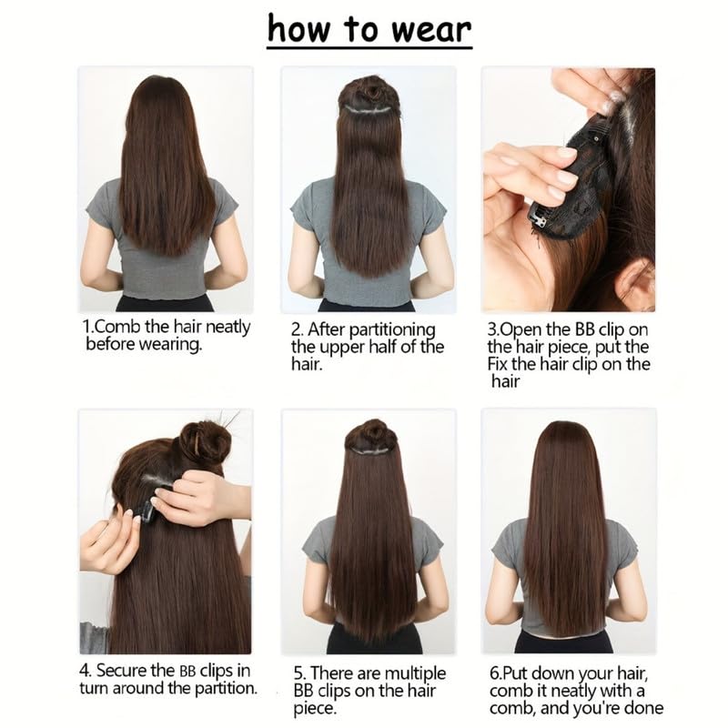 Image of 24 inch Heat Resistant Clip In Synthetic Straight Hair Extensions - Synthetic Hair Extension /Ponytail Long Braided Ponytail With Elastic Hair Ties Synthetic Hair Extensions (Style 8)