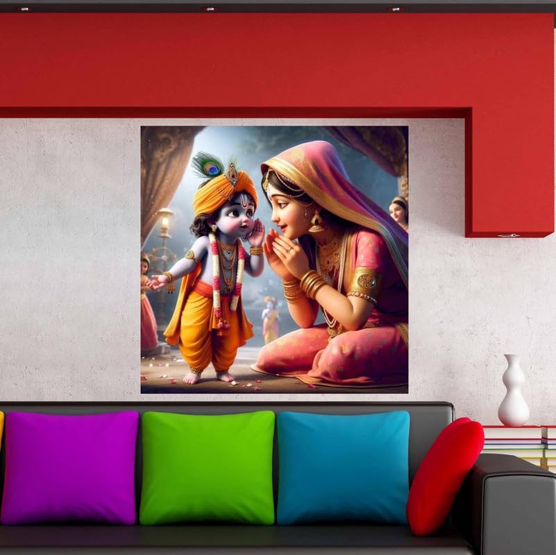 Image of British Terminal Cute little Bal Gopal Baby God Krishna| Kanha Ji | Laddu Lord Makhan Chor Painting Religious Poster for Pregnant Women for wall (matt thin vinyl,sticker,multicolor,unframed)| bj24