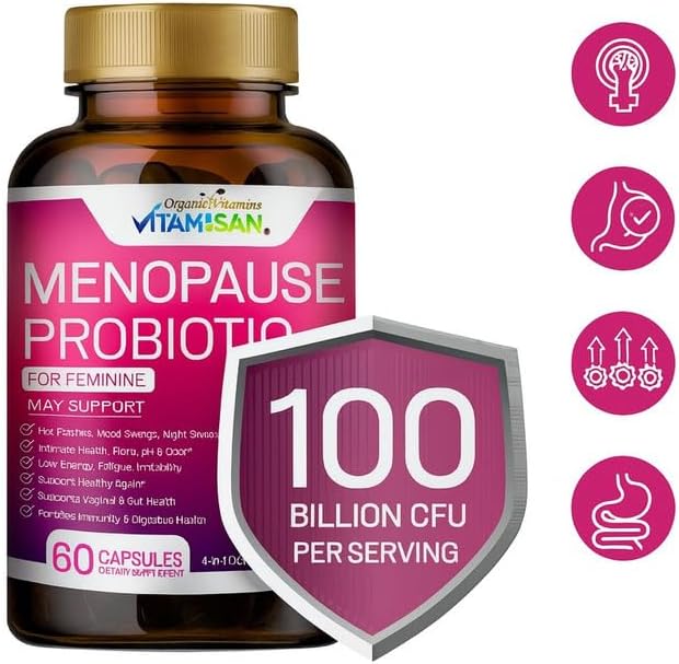 Miniatura 5 de Apoyo para la menopausia para mujeres: prebióticos y probióticos libres de hormonas 100 mil millones de UFC con cohosh negro y ashwagandha Cuidado