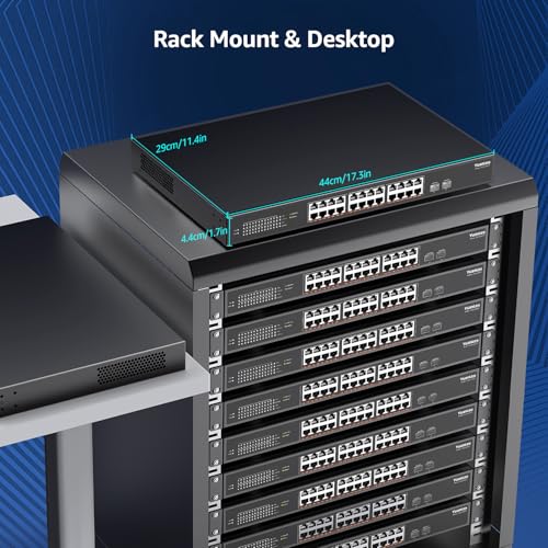 YuanLey 26-portowy przełącznik PoE 2,5 G, niezarządzany, 24 x 2,5 G Base-T porty PoE, 2 x 10G SFP+, IEEE802.3af/at, 400 W, kompatybilny z 100/1000/2500Mbps, metalowa obudowa, montaż na biurku/stelażu,