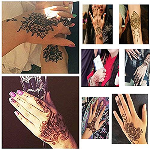 Xmasir Henna Tattoo Kit Stencils, 16 Sheets Temporary Reusable Tattoo Sets Indian Arabian Temporary Tattoo Templates Kit For Body Art Paint #TOP6