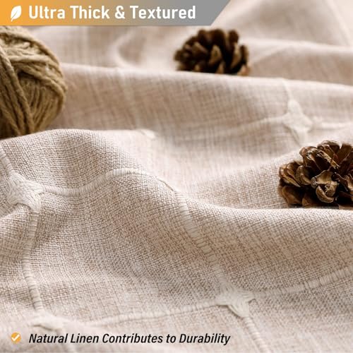 Image of BTTN Stall Shower Curtain - 60x84 Long Boho Farmhouse Linen Weighted Fabric Cloth Shower Curtain Set with 10 Plastic Hooks, Narrow Bohemian Country Decorative Shower Curtains for Bathroom - Taupe /Tan