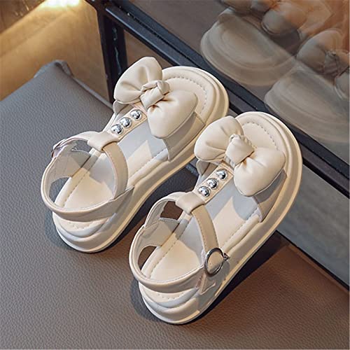 Girls Leather Open Toe Princess Flat Shoes Strappy Bow Tie Summer Sandals(Toddler/Little Kid) Princess Dress Shoes (White, 10.5 Little Child)4