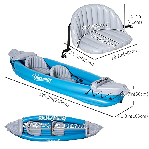 Outsunny Kayak gonflable pour 2 personnes avec pompe à air, rames en