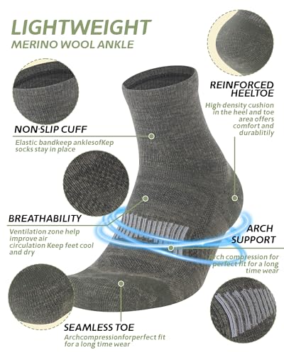 Image of 90% Merino Wool Socks for Men Athletic Ankle Socks for Women with Arch Support Breathable Soft Wool Ankle Socks,3 Pairs