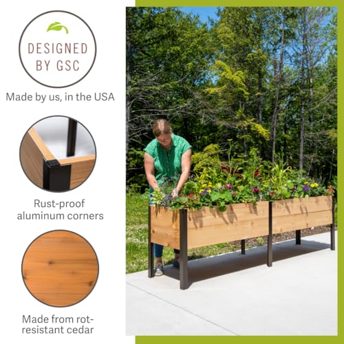 Gardener's Supply Company Elevated Cedar Raised Garden Bed | 2' x 8' Heavy Duty Standing Planter Box with Aluminum Corners for Outdoor Plants Vegetables Flowers | Perfect for Patio & Backyard