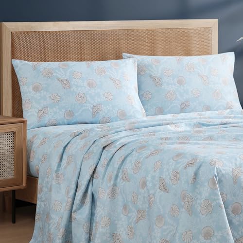 Image of Caribbean Joe Full Coastal Print Microfiber Sheet Set, Lacey Shells