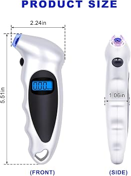 Digital Tire Pressure Gauge, 150PSI 4 Settings High Accuracy Tire Gauge with Backlit LCD and Non-Slip Grip, Easy to Read Air Pressure Gauge for Cars, Trucks and Bicycles (Silver)
