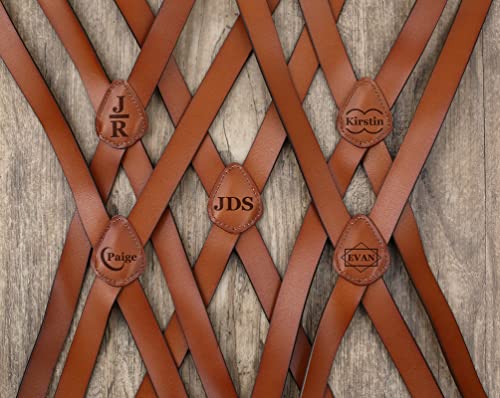 Image of Mens Suspenders X Back Design Leather Suspenders Adjustable Brown Braces Groomsmen Gift for Wedding