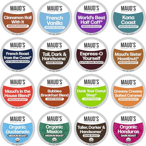 Maud's Coffee Lovers Variety Pack Coffee Pods, 40 ct, 16 Assorted Flavors in Recyclable Single Serve Pods – 100% Arabica Beans, Compatible with Keurig K Cups Maker