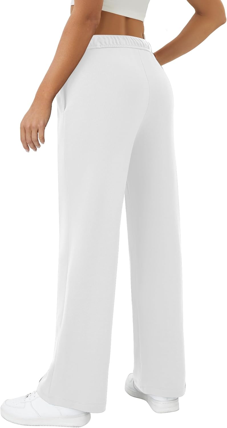 Womens Wide Leg Sweatpants Interior Drawstring Baggy Sweat Pants with Pockets Elastic Waisted Lounge Casual Trousers - Image 2