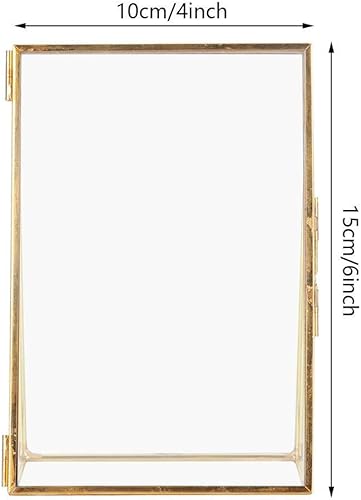 Miniatura 2 de AUNMAS Marcos de fotos flotantes de vidrio prensado, soporte de metal, tira de cobre, marco de fotos de escritorio, marco de flores prensadas para