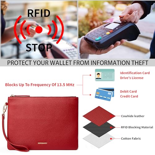 Image of DORIS&JACKY Women Leather Clutch Purse and Phone Wallet with Wristlet Strap | Soft Designer Evening Party Bag, Thin Slim RFID Blocking Cellphone Pouch Case, Formal Casual Handheld Premium Little Purse