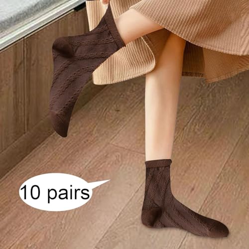 Qianly 10 Pairs Socks Woman Socks Non Slip Machine Wash Soft Elastic Fashion Low Cut Socks Casual for Teens Women Gift Mom Girls, Pure Brown4