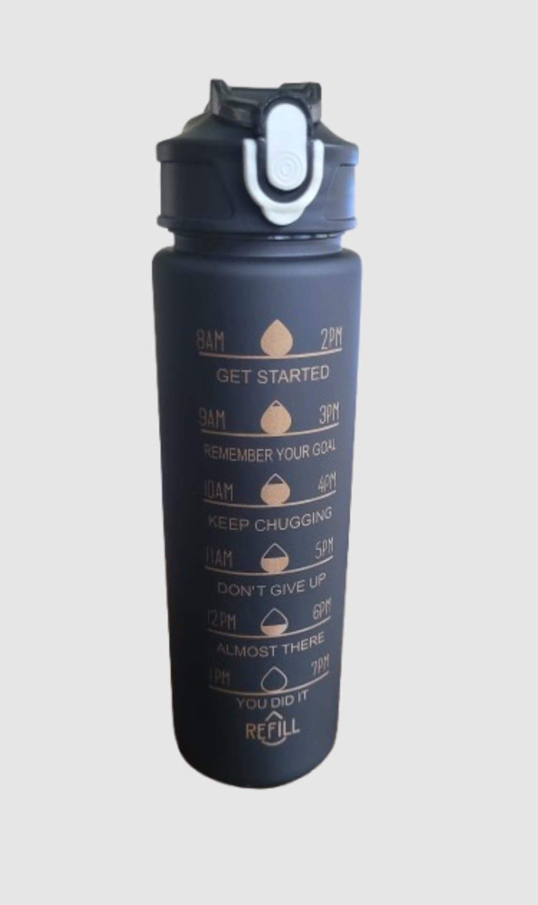 Motivational Water Bottle, Black, 1 Litre, 26cm