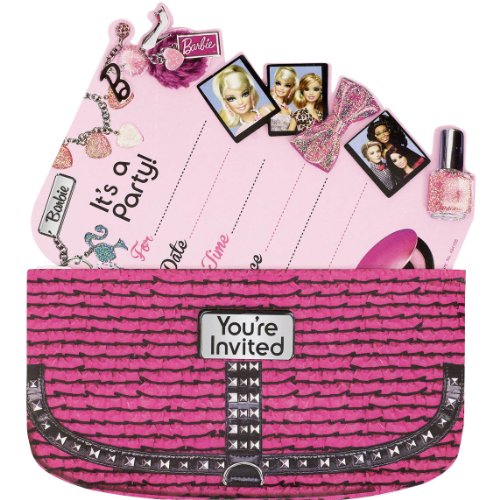 Amscan Barbie Handbag Party Invitation Card (8 Piece), Pink, 7.4" x 5.25"