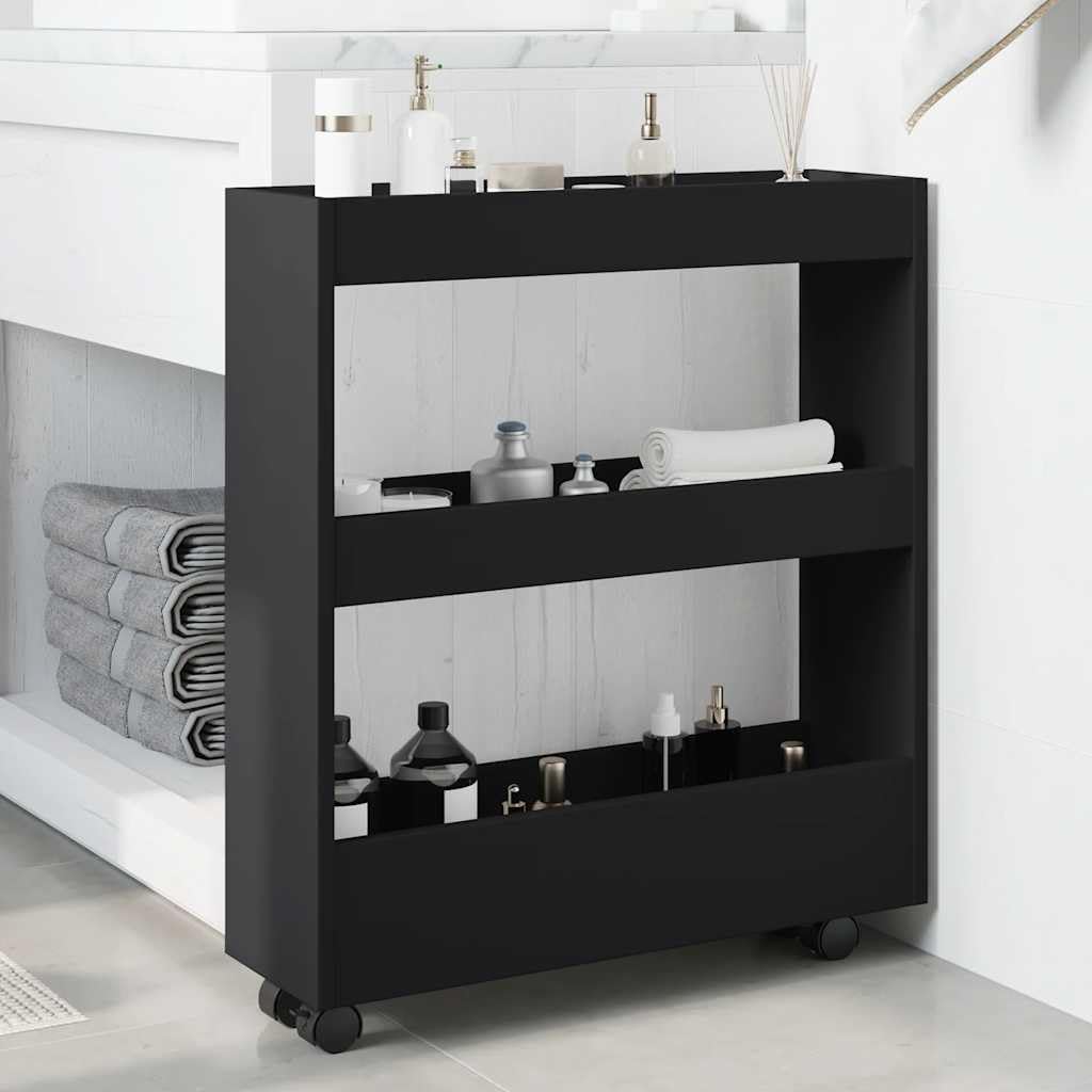 Carro de almacenamiento estrecho de 3 niveles, color negro | Fácil de mover con ruedas, 2 ruedas bloqueables, versátil para cocina, baño, sala de estar