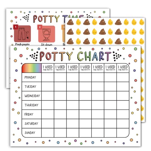 17 Pcs Potty Training Sticker Chart for Kids Daily Records Potty Training Chart for Toddlers Boys Girls with Pee and Poop Stickers Toilet Train Log Reward Charts Toilet Habits Tracking (4time)