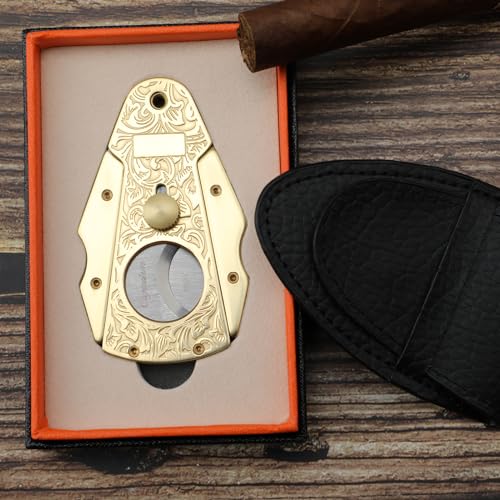 Foxmox Cigar Cutter Guillotine - Heavy Quality and Dignified Engraved Pattern Cigar Cutters for Men(Gold) - Image 6