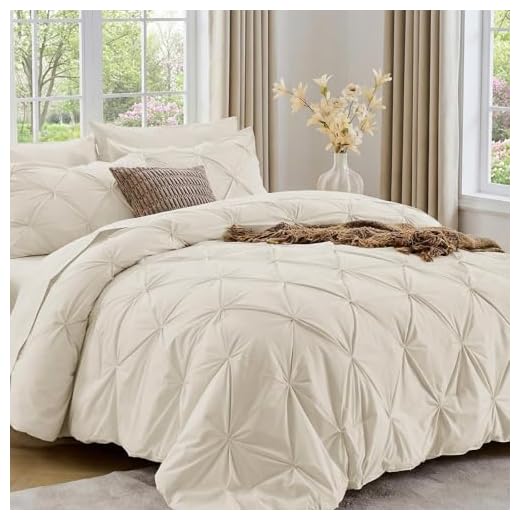 Sasttie Queen Comforter Set, 7-Piece Bed in a Bag, Pintuck Bedding Sets for All Season, Includes Comforter, Flat Sheet, Fitted Sheet, Pillowcases and Pillowshams, Beige