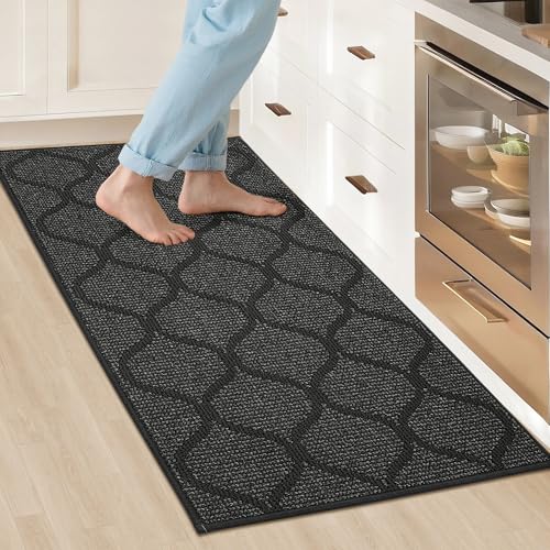 COSY HOMEER Kitchen Rug Non Slip Washable 24"x48", Absorbent Kitchen Mats for Floor, Runner Rugs for Kitchen Floor, 100% Polypropylene Kitchen Sink Rug (Dark Grey)