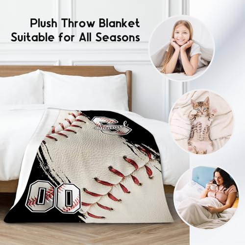 Custom Baseball Blanket, Soft Sport Throw Gifts with Name, Cozy Flannel Throw Blankets for Couch Office, 30"x40" Gift for Kids Boys